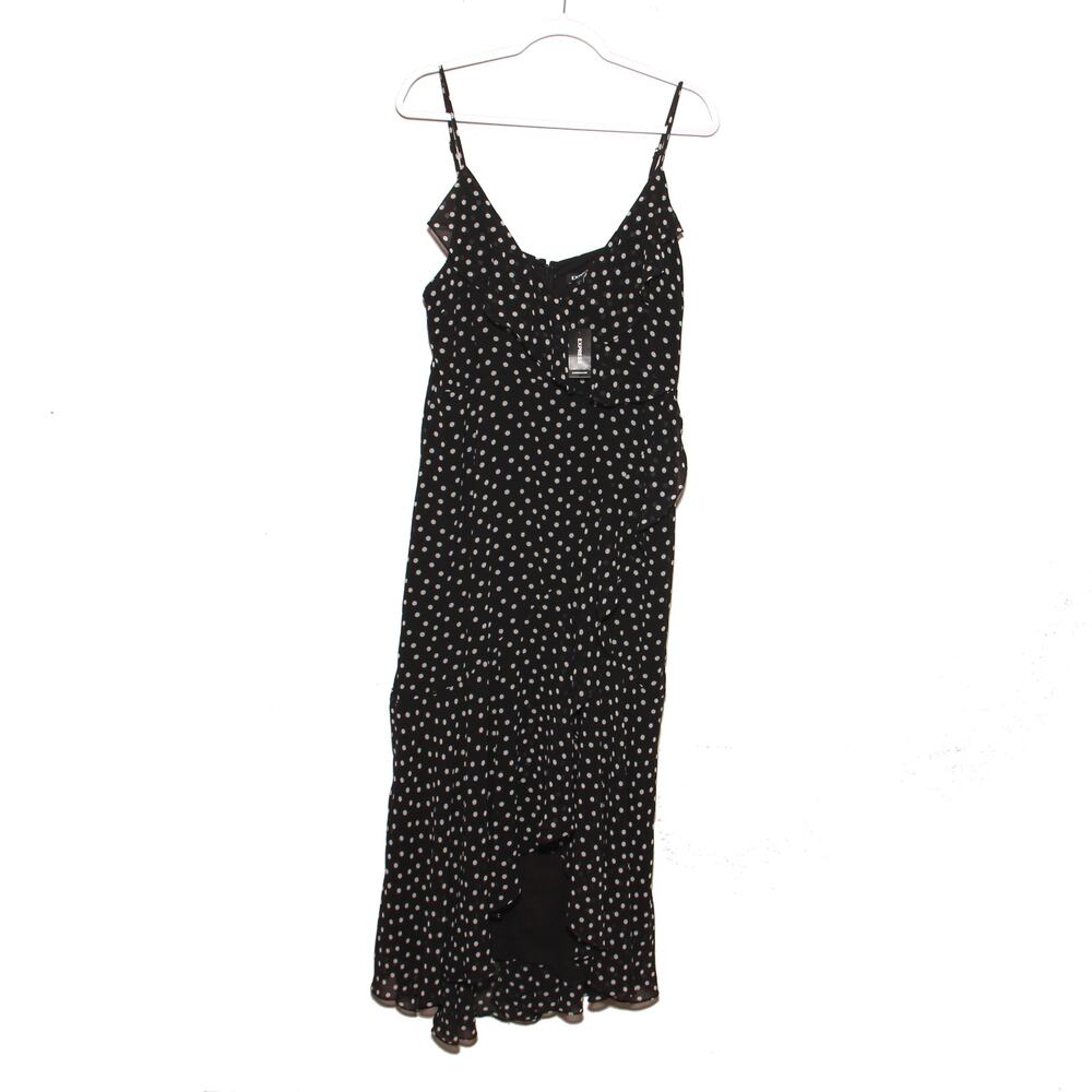 NEW Express Ruffle Bodice Hi-Lo Maxi Dress Size XL Polka Dot Runs small